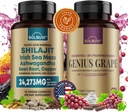 Groupe de bien-être cognitif - Résvératrol Complex & Shilajit Fulvic Acid Minerals - Sea Moss, Ashwagandha, Extrait de raisin rouge de cognigrape testé cliniquement - Non-OGM, Sans gluten, Supplément végétalien