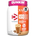 Dymatiser x Dunkin' Cappuccino en poudre de protéines de lactosérum ISO100, 95 mg de caféine, 25g de protéines5,5g BCAA, 120 Cal., sans gluten, 1g de gras, 1g de sucre, 2g de glucides (20 portions)