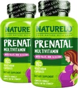 NATURELO Prenatale multivitamine met zacht gecheleerd ijzer, methylfolaat, plantaardige Calcium & Choline - Veganistisch, vegetarisch - Non-GMO - Glutenvrij - 180 capsules - 4 maanden levering (pakket van 2)