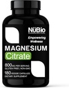 USA Made Vegan Magnesium Citrate 400mg Capsules (Citrato de Magnesio) Non-GMO & Glutenvrij, Magnesium Supplement for Sleep Aid, Brain, Heart Health, Bone Strength, Metabolisme and Stress by NüBio