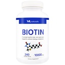 ML Naturals Biotin 10000 mcg 240 plantaardige capsules. Ondersteunt gezonde haren, huid, nagels en energieproductie, NSF-gecertificeerd en cGMP-compliant