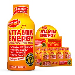 Vitamine Energie Immune+ Extra sterkte energie Shot Orange Burst 12 Pack, 260mg Natural Cafeine, B-Vitamins, Citicoline, Green Tea, Immunity & Focus Support, Zero Sugar, Gluten-Free 1,93 fl oz