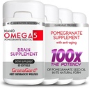 KLINISCH Bewezen (4-maand voorraad) Hersensupplementen met Anti Veroudering, Geheugenpillen, Omega 5 Granaatappel Supplement, 4 Flessen 60ct Elk