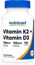 Nutricost Vitamine D3 + K2 (5000 IE D3 / 100 mcg MK7), 120 Softgels 
