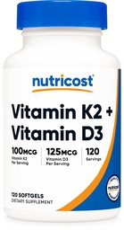 Nutricost Vitamine D3 + K2 (5000 IE D3 / 100 mcg MK7), 120 Softgels 