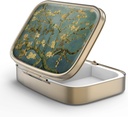 Pill Case Pill Box met Mirror Retro 2 Compartiment Kleine pil Case voor Purse of Pocket Bronze Rechthoekige Pill Box of Vitaminen, Visolie, Supplementen, Pill Bevat reizen geschenken(Vangogh Art)