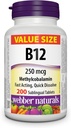 Webber Naturals Vitamine B12 250 mcg Methylcobalamine, 200 Sublingual Tablets