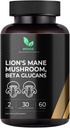 Mishas Lions Mane Supplement - Organic Lions Mane - Brain Health Support - Mushroom Support for Focus & Memory, Immune & Nervus Function System Women & Men - 60 Vegan Capsules