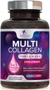 Multi Collageen Supplement 2400 mg - Types I, II, III, V & X Multi Collageen Peptides Pills for Women & Men, Hydrolyzed Collageen Supplements, Hair, Skin, Nail, & Joint Support Supplement - 120 Capsules