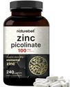 Hoge sterkte Zink Picolinaat 100mg - 240 Capsules, Biobeschikbaarheidsvorm van zink voor Immune Support en Huidgezondheid - Non-GMO en Gluten