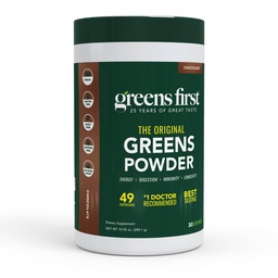 Greens First Original Greens Powder - 49 Superfoods - Organic Fruits & Veggies - Prebiotica, Probiotica & Digestieve Enzymes - Antioxidant Smoothie - Dairy Free, Vegan, Non-GMO (Chocolaat, 30 Servers)