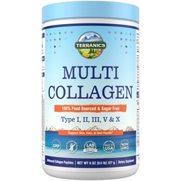Terranics Multi Collageen Peptides Powder, Type I II III V X Collageen voor vrouwen en mannen, Collageen Supplementen voor huid, nagel, haar, gemakkelijk op te lossen, ongearomatiseerd, Geen suiker, Keto, 8oz