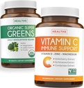 Super Greens & Vitamin C (1-maandvoorraad) Greens & C Synergy Bundle of Organic Super Greens Powder - Complete Superfood (60 capsules) & & & Vitamin C Immune Support (60 vegetarische caps)(Non-GMO)