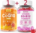 NEVISS Suikervrije CoQ10-250mg Gevulde Gummies,60Cts + Vegan Vitamin D3 5000IU & Methyl B12 1000mcg Gummies, 120Cts