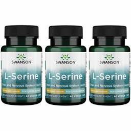 Swanson Ajipure L-Serine - Aminozuursupplement ter ondersteuning van hersengezondheid en zenuwstelselfunctie - natuurlijke formule ter bevordering van cognitieve functie - (60 Veggie Capsules, 500mg Each) (3 Pack)