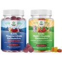 Bundel van kinderen Magnesium Gummies - Supplement voor nerve gezondheid, spieren en gezonde hartondersteuning, en plantaardige kinderen Multivitamine Gummies - Multivitamine voor Immuniteit ondersteuning met vitamines A C D3 E B