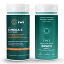 iwi Omega-3 Sport & Brain Omega-3 Bundle, 30 Servers, Vegan Plant Based Algen Omega 3 met EPA + DHA, Krill & Fish Oil Alternative, No Fishy Aftersmaak