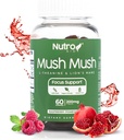 Leeuwen Mane supplement - Paddestoelen Gummies - Mush Mush Genius Paddenstoelen Magic Mind - Promoot Focus met L-Theanine & Lions Mane - Raspberry & granaatappel smaak voor Perk Energy - 60 Gummies