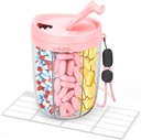 Grote pildispenser met 6 afdelingen, Anti-Mix pil fles Organizer met brede opening & Easy Retrieval, Vitamine Organizer voor reizen, BPA-vrije pil Box met een riem, roze