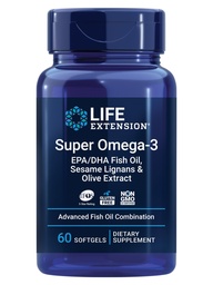 Extension de vie Super Omega-3 EPA/DHA Huile de poisson, sésame Lignans et extrait d'olive – Santé du coeur, Santé du cerveau, Inflammation Soutien de santé, Cholestérol Soutien de santé, sans gluten, non-OGM, 60 Softgels