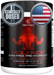 VIOLENCE Stim Gratis pre-workout poeder door REVSCI, Precisie gedoseerd Non Stim Preworkout Pump Pre-workout Cafeïne Gratis pre-workout poeder, Pump Supplement & Stimulant Free Nitric, Watermeloen, 25 porties