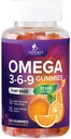 Omega 3 6 9 Gummies - Vegan Omega 3 Supplement Gummy - Essentiële vetzuren Olie 369 Complexe Hartondersteuning & Hersenondersteuning voor vrouwen, mannen & zwangerschap, Visvrij Niet-GMO, Oranje smaak - 120 Gummies