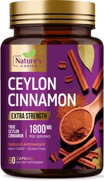 Ceylon Cinnamon Capsules 1800mg - Certified Organic Cinnamon, Bottled in USA, & Pure Extra Strength Ceylon Cinnamon Supplement, Antioxidant Pillen, Non-GMO & Glutenvrij, Suikervrij - 60 Capsules