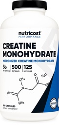 Nutricost Micronized Creatine Monohydraat 3.000 mg 500 capsules, 125 porties, 750 mg Creatine Monohydraat per capsule