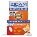 Zicam Ultra Cold Remedy Zinc Rapidmelts, Arôme crème orange, homéopathique, médecine de raccourcissement du froid, raccourcit la durée du froid, sans sucre, sans colorant, 18 Compte