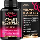 Vitamine B Complex for Men & Women - Riboflavine B2, B12, B1, B3, B5, B6, B7, B8, B9 - Vitamine C, Choline, Inositol - B-Complex Supplement - Energie, Hersenen & Hartondersteuning - Made in USA, 60 Vegan Caps
