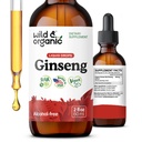 Wild & Organic Korean Red Ginseng Extract Drops - Panax Ginseng Supplement for Immune Support - Liquid Root Tinctuur voor algehele welzijn - Vegan, Sugar & Alcohol-Free - 2 fl oz