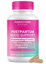 Pink Stork Postpartum Mood Support - Postnatale Hormone Balance for Women - Borstvoeding Friendly - Stress & Cognitive Support, New Mom Essentials - Ashwagandha, kamille, & Vitamine D, 60 Capsules