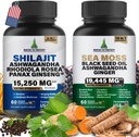 Sea Moss & Shilajit Multivitamine Bundle - Sea Moss 7000mg, Shilajit 9000mg, Black Seed Oil 4000mg, Ashwagandha 2000mg, Ginger & Rhodiola Rosea 1000mg, Alle in 1 Supplementen