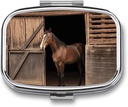 Vierkante pil geval 2 Compartiment Barn Horse Pill Box Mini Medicine pil Organizer Portable Travel Pillbox voor Pocket Purse Metal Pill Container voor vitamines Visolie Supplementen