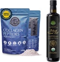 EAT WELL PREMIUM VOEDSELS Collageen Peptides Poeder Proteïne 45 Serves, 16oz & USDA Biologische Zwarte Zaadolie 8,4 FL oz Fles