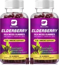 (2 Pack Vlierbessen Gummies & Irish Sea Moss, Biologische Sambucus Vlierbessen Gummy met Seamoss, Zink, Vitamine C, D3, Multivitamine Vlierbessen Vitamines - Suikervrij
