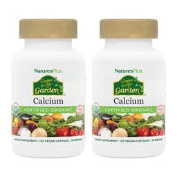NaturesPlus Source of Life Garden Calcium - 120 Vegan Capsules, Verpakking van 2 - Vegetarisch, Glutenvrij, Certified Organic - 60 Totaal porties