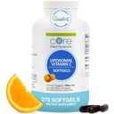 Liposomale vitamine C 1000mg door Core Med Science, 270 Softgels - Niet-GMO natuurlijke liposomale vitamine C supplement dat bevordert gezonde huid - immuunsysteem Booster voor volwassenen, Ondersteunt collageen vorming