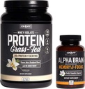 ONNIT Nootropic + Sportvoeding Stack - Alpha Brain (90ct) + Grass Fed Wei Proteïne (Vanilla)