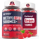 NEVISS Methyl B12 Vitaminen 5000 mcg Gummies + Iron 18 mg for Women - Active Methylcobalamine Methylated B12 Vitamin Supplement w/L-Methylfolaat, B6 (P5P) & D3 for Energy & Focus Support, 120 Servers