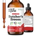 Bouchons sauvages et biologiques Teinture de balai - Supplément de soutien des jambes - Ruscus Aculeatus Racine gouttes - Herbal Butchers Supplément de balai - végétalien, sans alcool et sucre - 4 fl oz