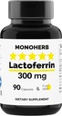 MONOHERB Lactoferrin 300 mg per capsule - 90 Vegetarische capsules - Made in USA