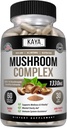 Kaya Naturals Premium Mushroom Complex Potent - Mushroom Complex Capsules 1330mg Per Serving - Aids Mental Clarity Ondersteunt Immune System, Wellness & Vitality - 60 Tel.