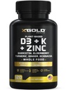 Vitamine D, K2, K1, zink, quercetine, vlierbessen, kurkuma, gember & echinacea Whole Food Supplement 8 in 1-D3 5000 IE plantaardige basis van lichen, vitamine K (K2 MK7, MK4, K1), vitamine D3 K2 -120 capsules
