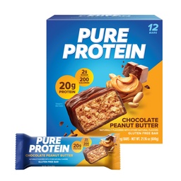Pure Protein Bars, Hoge Proteïne, Nutrische snacks ter ondersteuning van energie, lage suiker, Glutenvrij, Chocolade Pindakaas, 1.76oz, 12 Tellen (Verpakking mei Vary)