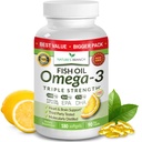 Best Triple Strength Omega 3 Fish Oil Pillen - 180 Capsules - 2400mg High Potency Burpless Lemon Flavor 864mg EPA 576mg DHA Ultra Pure Liquid Softgels voor Hersengewrichten Ogen Hart Gezondheid Supplement