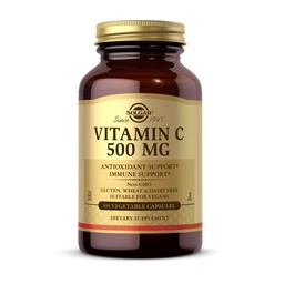 Solgar Vitamine C 500 mg, 100 plantaardige capsules - Antioxidant & Immune Support - Algehele gezondheid - Ondersteunt gezonde huid en gewrichten - Niet GGO, Veganistisch, Glutenvrij, Kosher - 100 porties