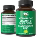 Immuun Ondersteuning Supplement met 6 Top Ingrediënten. Vitamine D3 K2 + Vitamine C + Vlierbes + Zink + Quercetine. Bevat 5000 IE vitamine D. Zink 15 mg. Immuniteit Capsules. Supplementen voor vrouwen en mannen