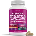NOUVELLE AGE Collagène Pilules Biotine Sciure de kératine Palmetto Acide hyaluronique - Peau et ongles de cheveux Vitamines et Blocker DHT avec vitamine E Acide folique Graine de citrouille MSM- 90 Compte