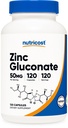 Nutricost Zink Gluconaat 120 Vegetarische Capsules (50 mg) - Glutenvrij en niet-GMO